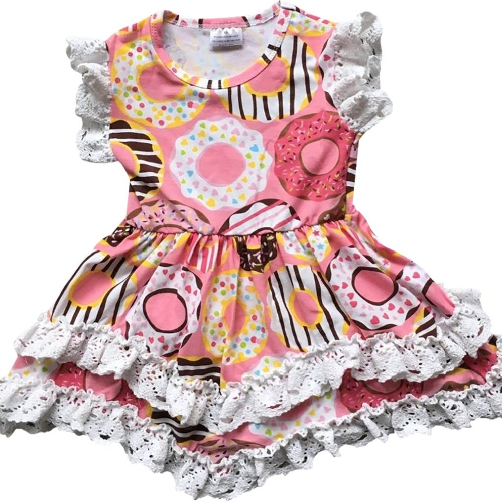 Little Toddler Girl Kids Donut Lace Birthday Easter Casual Girl Dress Outfit